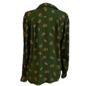 VTG Liz Claiborne Hunter Green Paisley Long Sleeve Blouse SZ 4 SHIPS TODAY
